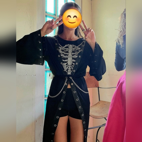 Black Skeleton Print Hooded Jacket Costume - Picture 3 of 3